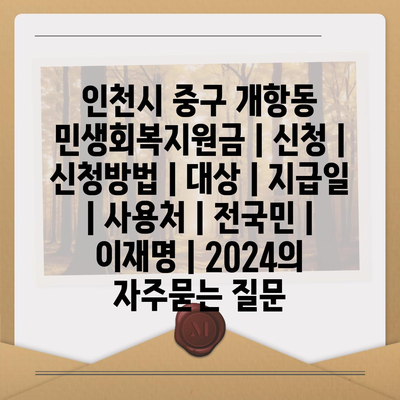 인천시 중구 개항동 민생회복지원금 | 신청 | 신청방법 | 대상 | 지급일 | 사용처 | 전국민 | 이재명 | 2024
