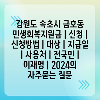 강원도 속초시 금호동 민생회복지원금 | 신청 | 신청방법 | 대상 | 지급일 | 사용처 | 전국민 | 이재명 | 2024