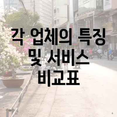 각 업체의 특징 및 서비스 비교표