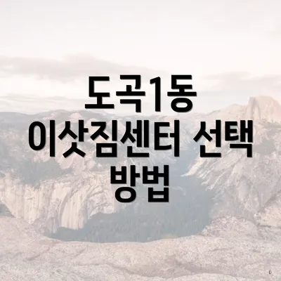 도곡1동 이삿짐센터 선택 방법