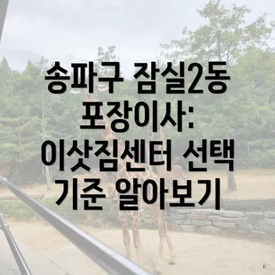 송파구 잠실2동 포장이사: 이삿짐센터 선택 기준 알아보기