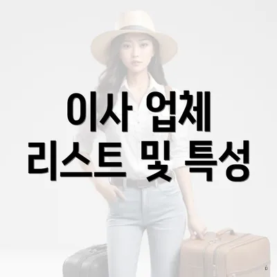 이사 업체 리스트 및 특성